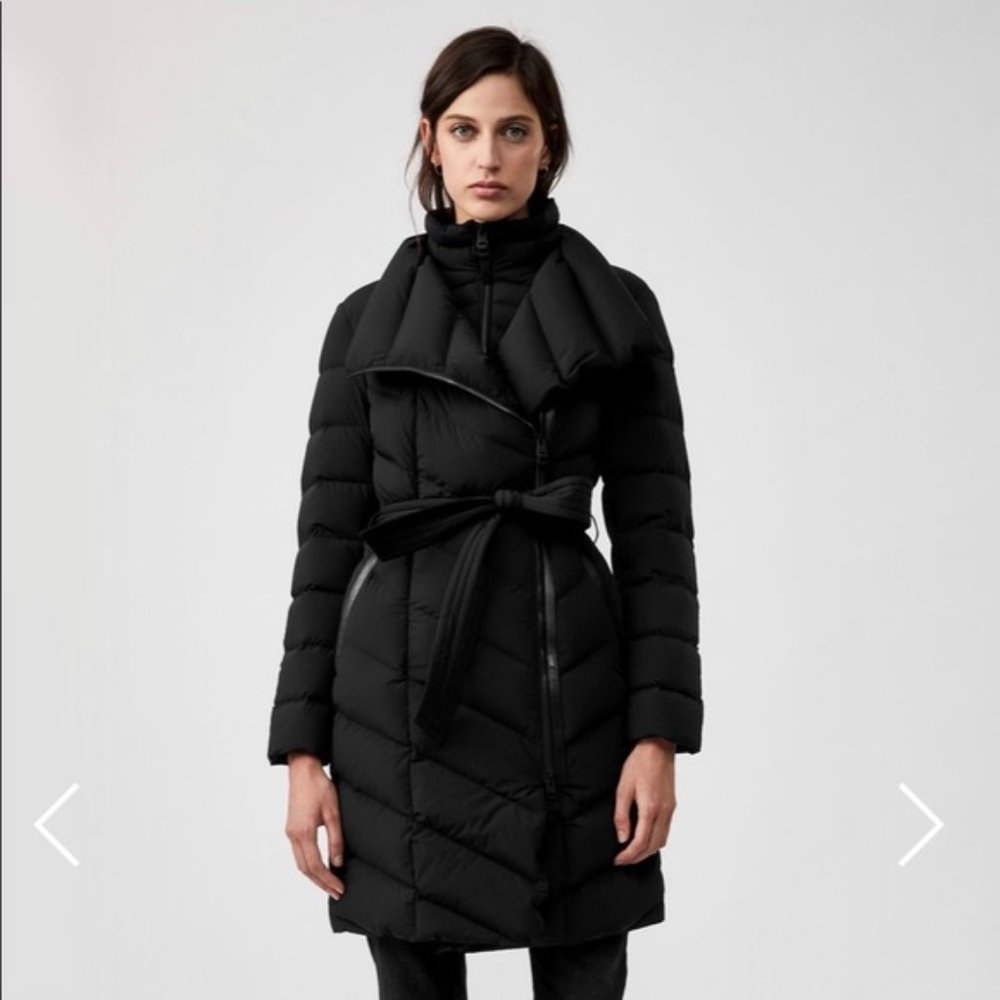 New Mackage Black Ilena Leather-trim Down Coat L